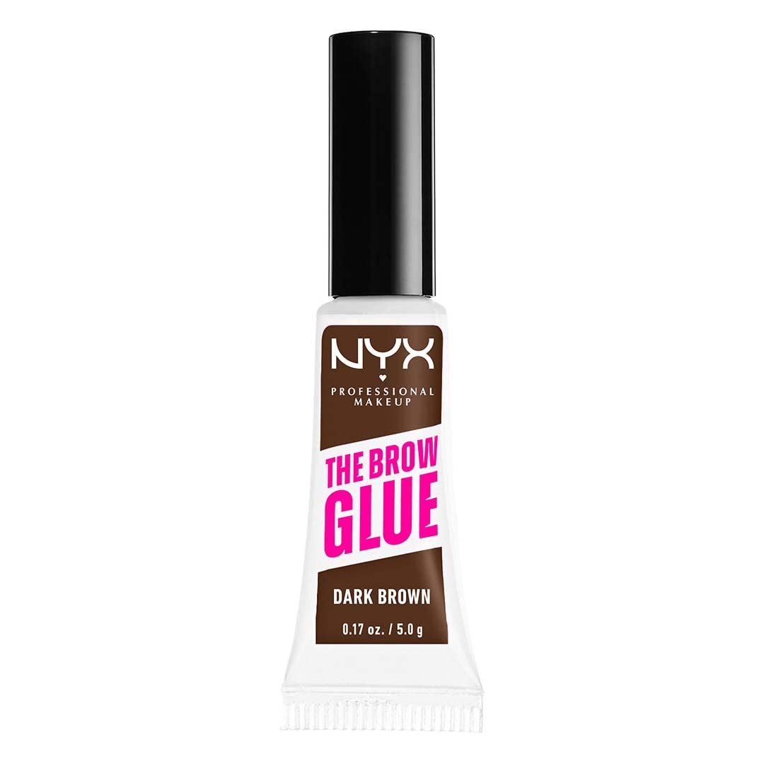 NYX PROFESSIONAL MAKEUP The Brow Glue, Extreme Hold Tinted Eyebrow Gel - Dark Brown & Fat Oil Lip Drip, Moisturizing, Shiny and Vegan Tinted Lip Gloss - Missed Call Sheer Pink