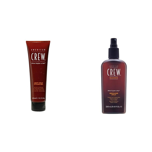 AMERICAN CREW Men's Hair Gel, Light Hold, Non-Flaking Styling Gel, 13.1 Fl Oz & Men's Hair Spray, Variable Hold Grooming Spray, 8.45 Fl Oz