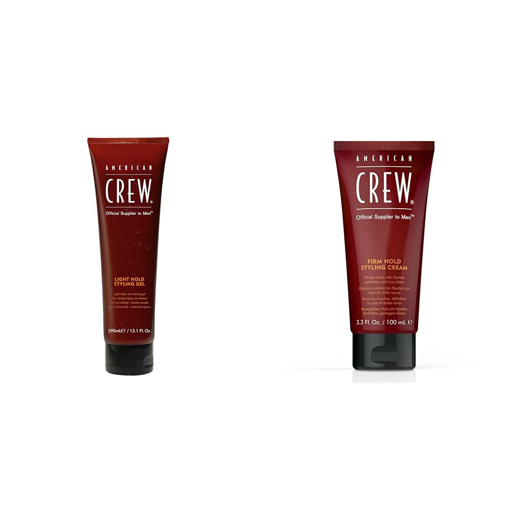 AMERICAN CREW Men's Hair Gel, Light Hold, Non-Flaking Styling Gel, 13.1 Fl Oz & Men's Hair Gel, Firm Hold, Non-Flaking Styling Gel, 3.3 Fl Oz