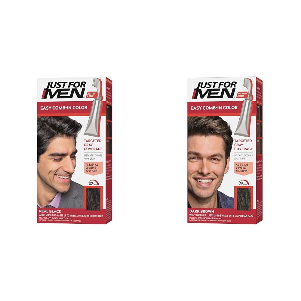 Just For Men Easy Comb-In Color Mens Hair Dye, Easy No Mix Application & Easy Comb-In Color Mens Hair Dye, Easy No Mix Application with Comb Applicator - Dark Brown, A-45, Pack of 1