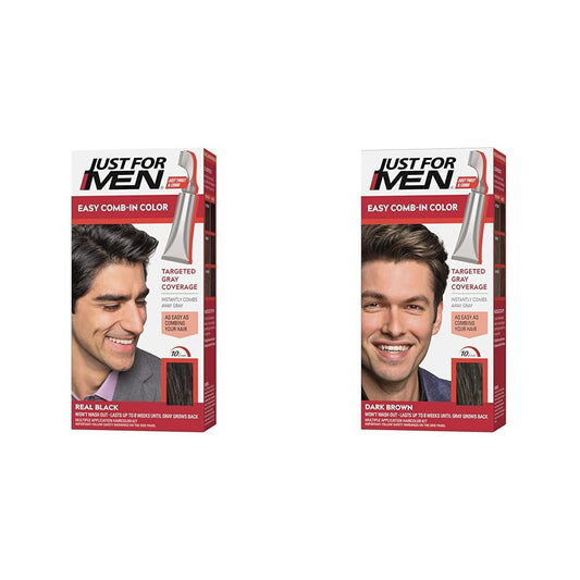 Just For Men Easy Comb-In Color Mens Hair Dye, Easy No Mix Application & Easy Comb-In Color Mens Hair Dye, Easy No Mix Application with Comb Applicator - Dark Brown, A-45, Pack of 1