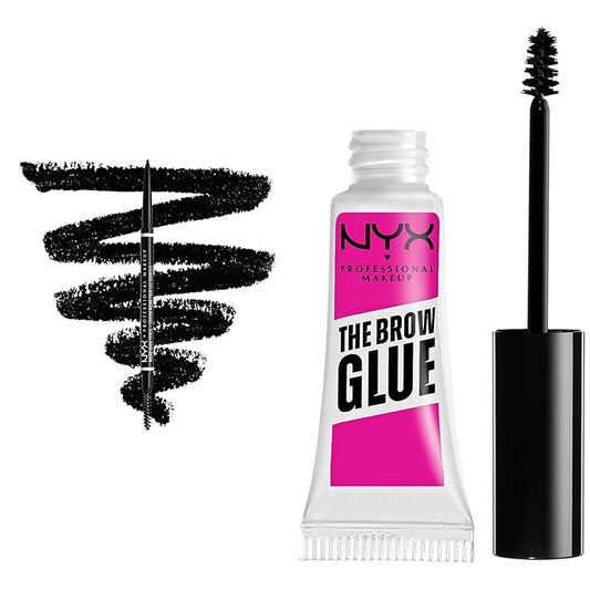 NYX PROFESSIONAL MAKEUP Micro Brow Pencil, Eyebrow Pencil, Black & The Brow Glue Instant Brow Styler