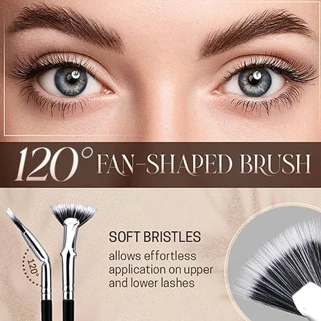 Folding Angle Scalloped Lash Brush, 2024 New Eyebrow Brush Eyelash Comb, Mascara Fan Brush Angled Fan Shaped Eyelash Brush without Clumps, Soft Brush Bristles Makeup Tool A-1pcs