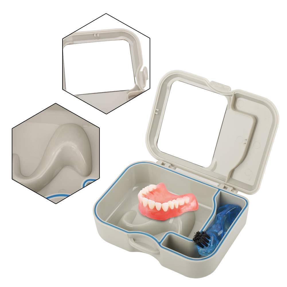 Storage Denture Case 1pc Denture False Teeth Storage Box Case With Mirror and Clean Brush Dental Appliance 13 * 10 * 4