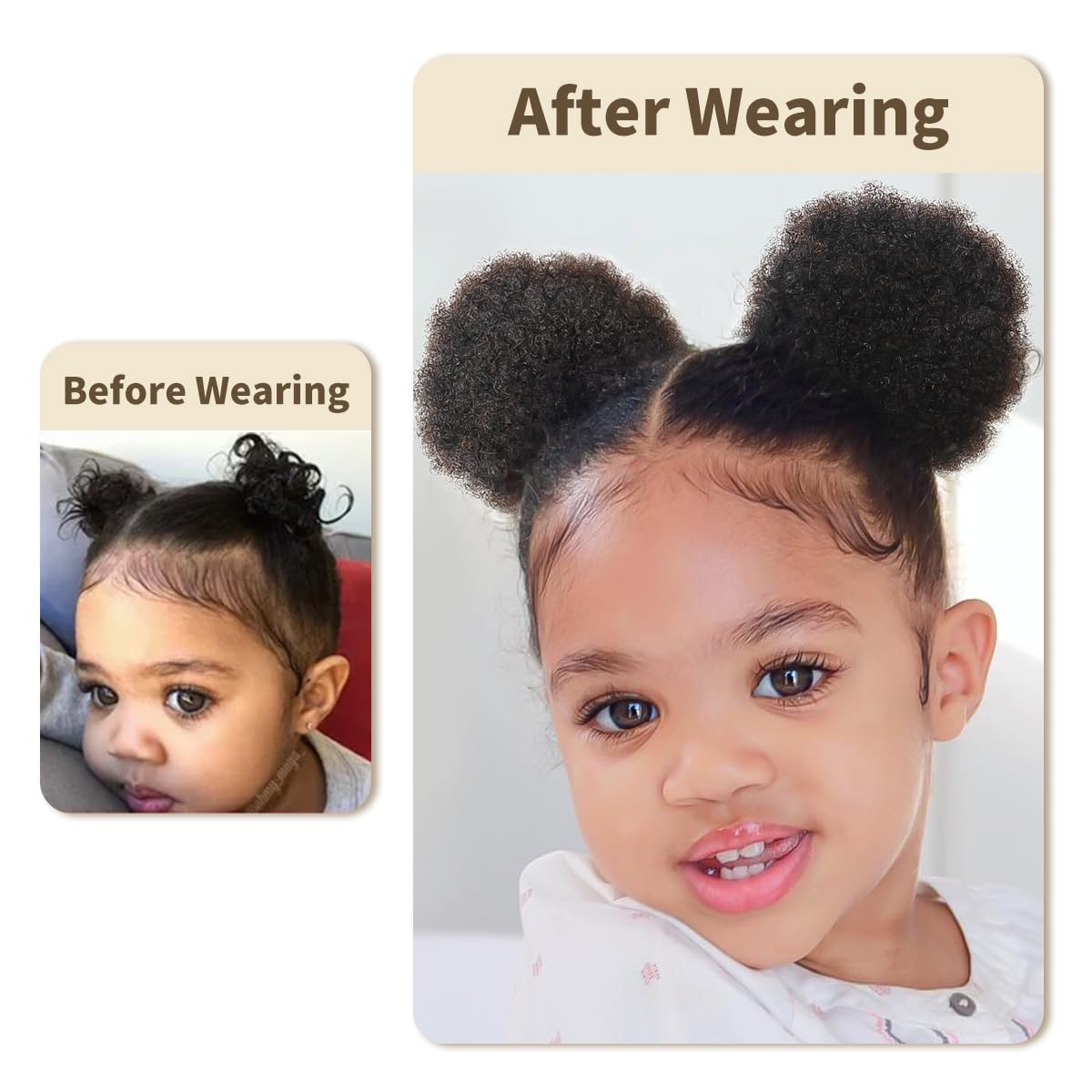 isheeny 2 PIECES Afro Puffs Natural Black Afro Puff Hair Bun For Kids, 100% Remy Human Hair Small Drawstring Ponytail For Little Girls, Curly Hairpiece Natural, Soft, And Durable For Repeated Use