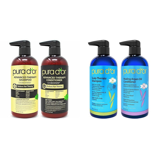 PURA D'OR Anti-Thinning Advanced Therapy Biotin Shampoo & Conditioner Hair Care Set & Scalp Therapy Shampoo & Healing Conditioner Set16 fl oz x 2