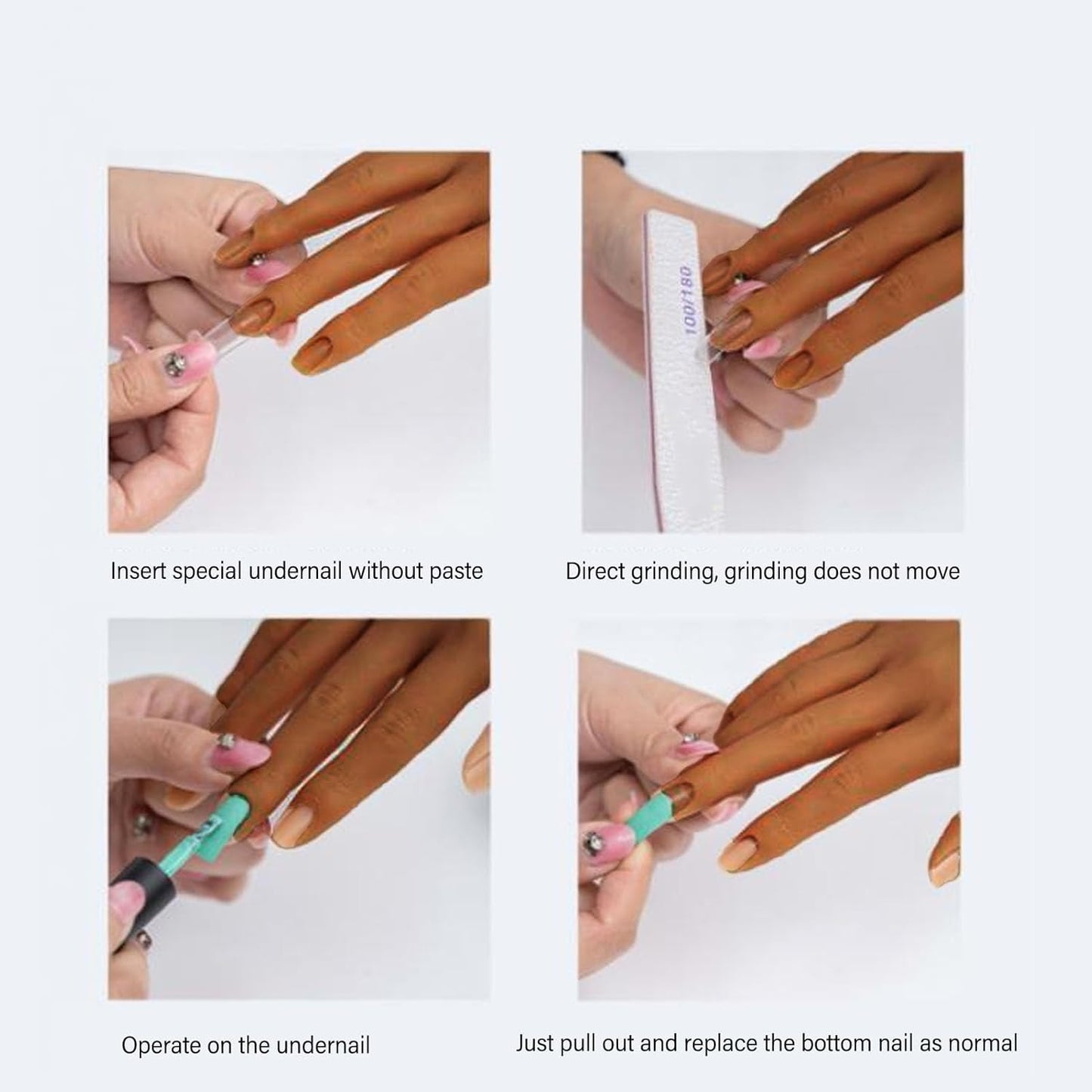 Saluaqui Practice Nail Tips Art Trainer Hand Tool, Nail Practice Hand Set Silicone Mannequin Hand Model and Transparent Nail Plates for Tattoo Manicure Training Right Hand