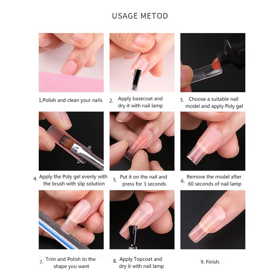 AIJIMEI Poly Gel Nail Kit 10 Colors Poly Nail Gel Kit Long Lasting Poly Gel Color Starter Poly Nail Extension Gel Kit with Manicure Tools for Beginner 15ml