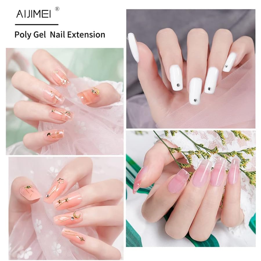 AIJIMEI Poly Gel Nail Kit 10 Colors Poly Nail Gel Kit Long Lasting Poly Gel Color Starter Poly Nail Extension Gel Kit with Manicure Tools for Beginner 15ml