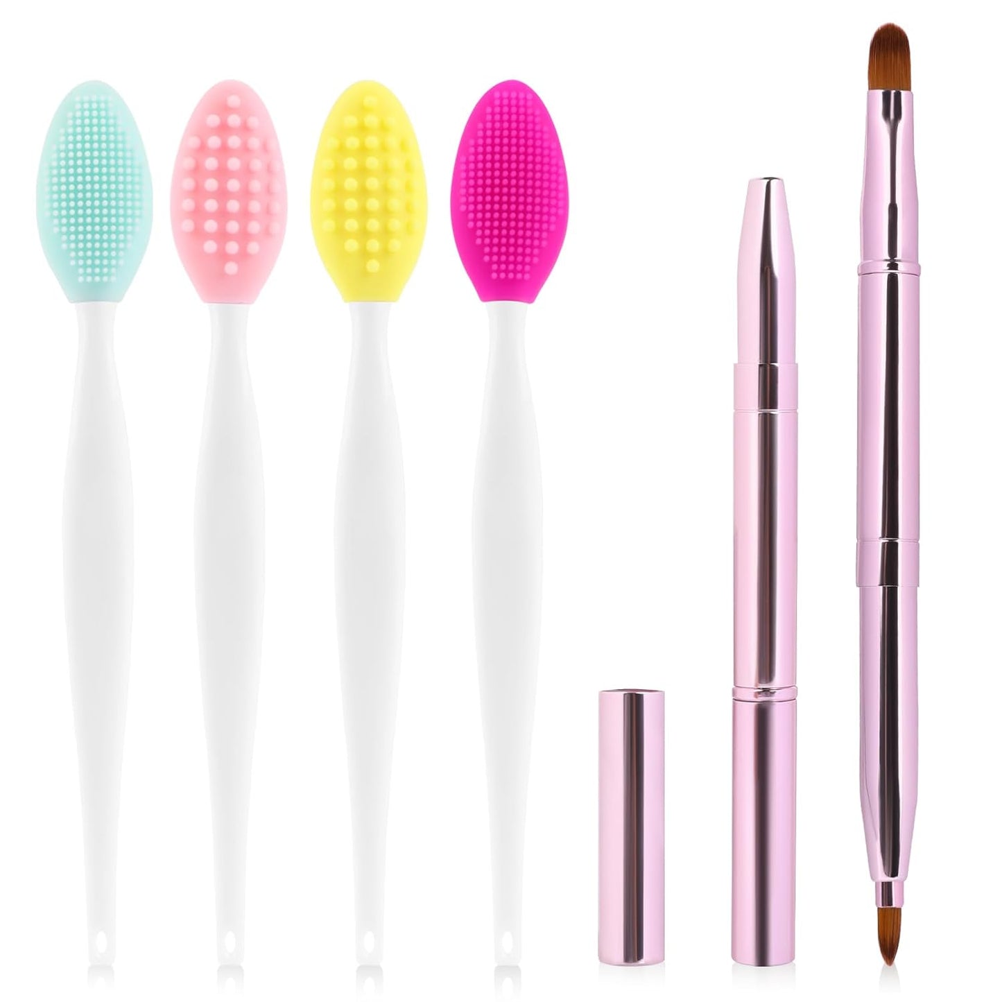 Retractable Lip Brush for Lipstick Lip Gloss Double-Ended and Lip Scrub Brush Set, Lip Makeup Brushes with Cap Lipstick Brush Applicator Travel Silicone Lip Exfoliator Brush Tool