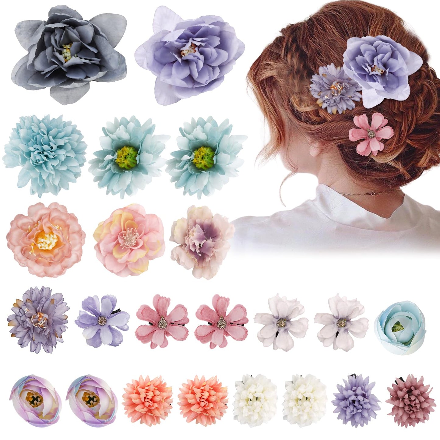 SuPoo 23pcs Purple Rose Flower Hair Clips Small Hawaiian Flower Claw Clip Mini Alligator Clips Cute Side Hair Barrettes for Women Girls Wedding Hair Accessories Brooch Boho Hair Styling Accessories