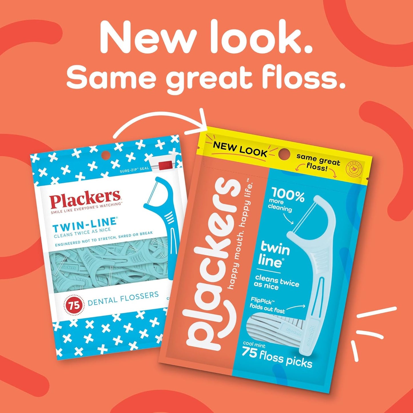 Plackers Kids Dual Gripz Floss Picks with Double Grip Handle & Twin-Line Dental Flossers, Cool Mint Flavor, Dual Action Flossing System, Easy Storage, Super Tuffloss, 2X The Clean, 75 Count