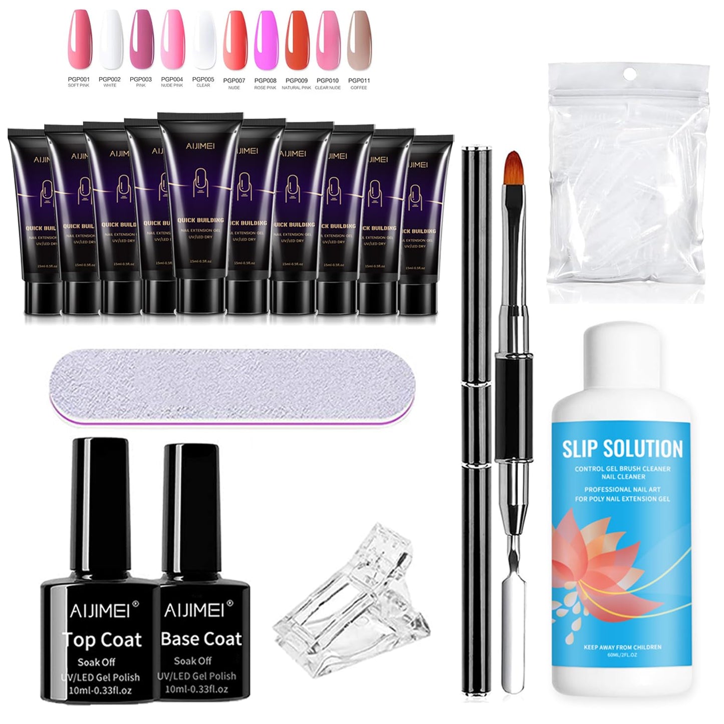 AIJIMEI Poly Gel Nail Kit 10 Colors Poly Nail Gel Kit Long Lasting Poly Gel Color Starter Poly Nail Extension Gel Kit with Manicure Tools for Beginner 15ml