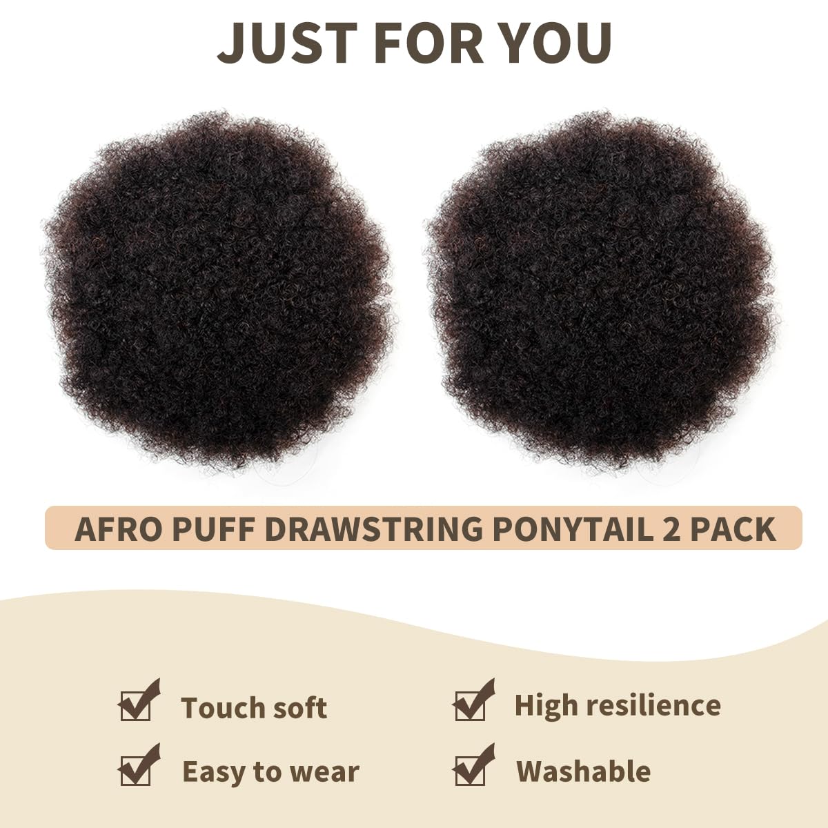 isheeny 2 PIECES Afro Puffs Natural Black Afro Puff Hair Bun For Kids, 100% Remy Human Hair Small Drawstring Ponytail For Little Girls, Curly Hairpiece Natural, Soft, And Durable For Repeated Use