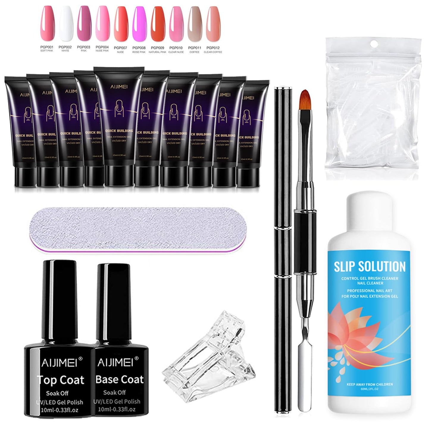 AIJIMEI Poly Gel Nail Kit 10 Colors Poly Nail Gel Kit Long Lasting Poly Gel Color Starter Poly Nail Extension Gel Kit with Manicure Tools for Beginner 15ml