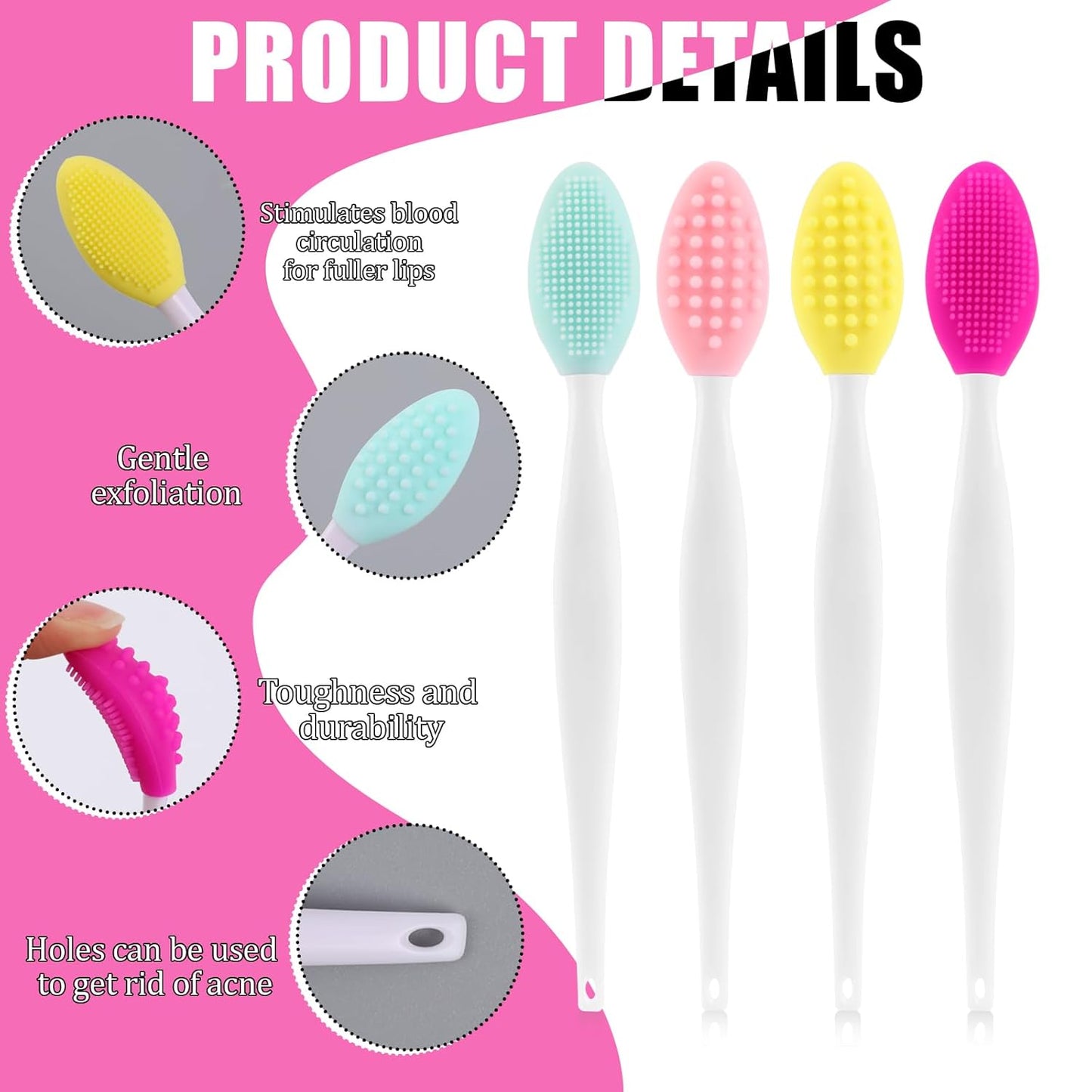 Retractable Lip Brush for Lipstick Lip Gloss Double-Ended and Lip Scrub Brush Set, Lip Makeup Brushes with Cap Lipstick Brush Applicator Travel Silicone Lip Exfoliator Brush Tool