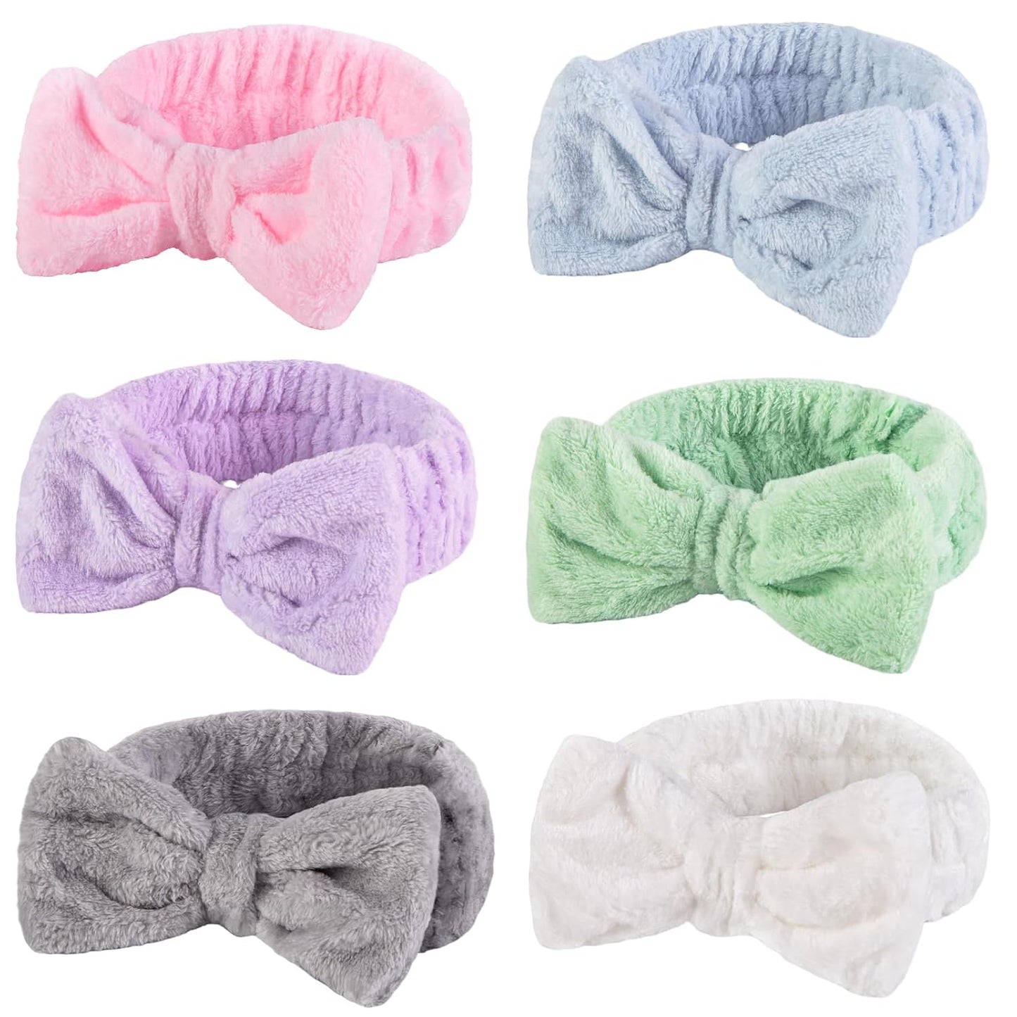 Shindel 6PCS Makeup Headbands for Women, Spa Headband Bow Tie Hair Band Fluffy Head Wraps for Washing Face Skincare Shower Sports Yoga