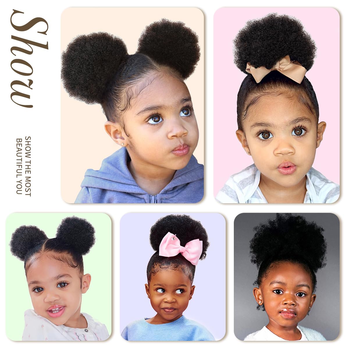 isheeny 2 PIECES Afro Puffs Natural Black Afro Puff Hair Bun For Kids, 100% Remy Human Hair Small Drawstring Ponytail For Little Girls, Curly Hairpiece Natural, Soft, And Durable For Repeated Use