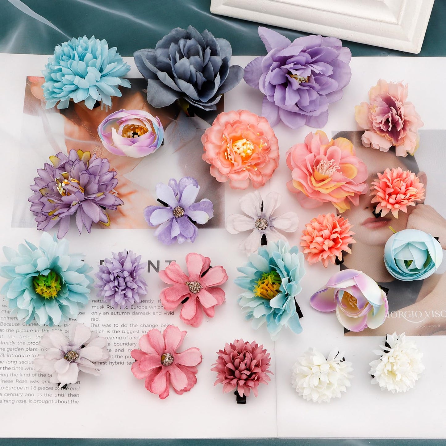 SuPoo 23pcs Purple Rose Flower Hair Clips Small Hawaiian Flower Claw Clip Mini Alligator Clips Cute Side Hair Barrettes for Women Girls Wedding Hair Accessories Brooch Boho Hair Styling Accessories