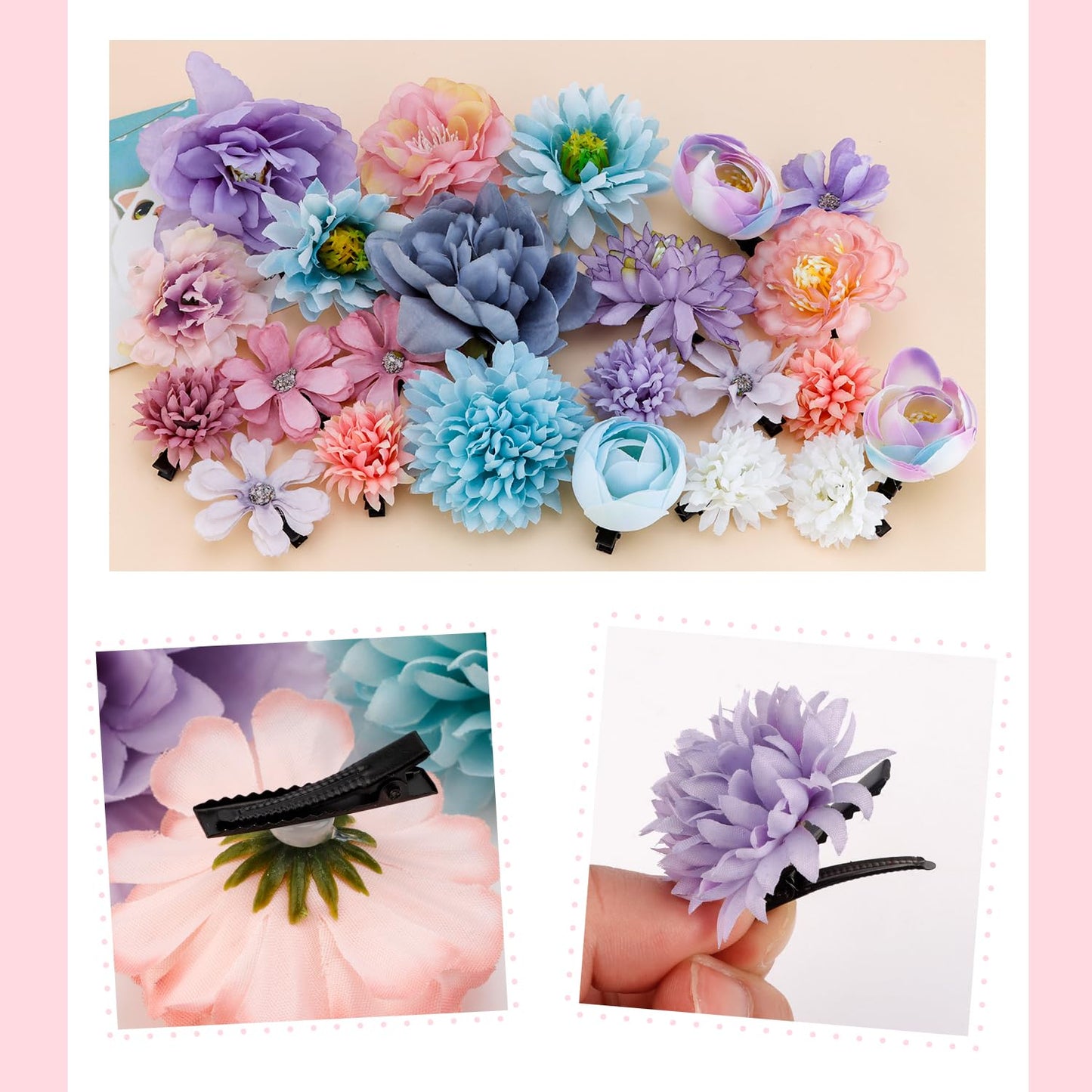 SuPoo 23pcs Purple Rose Flower Hair Clips Small Hawaiian Flower Claw Clip Mini Alligator Clips Cute Side Hair Barrettes for Women Girls Wedding Hair Accessories Brooch Boho Hair Styling Accessories