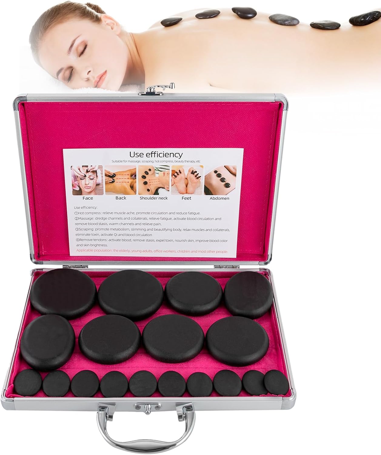 Shikiy 16 PCS Hot Massage Stones Set Hot Stones Massage Set Basalt Hot Stones with Heater Box Natural Basalt Warm Rocks Kit for Body Relaxing Massage Therapy, Black