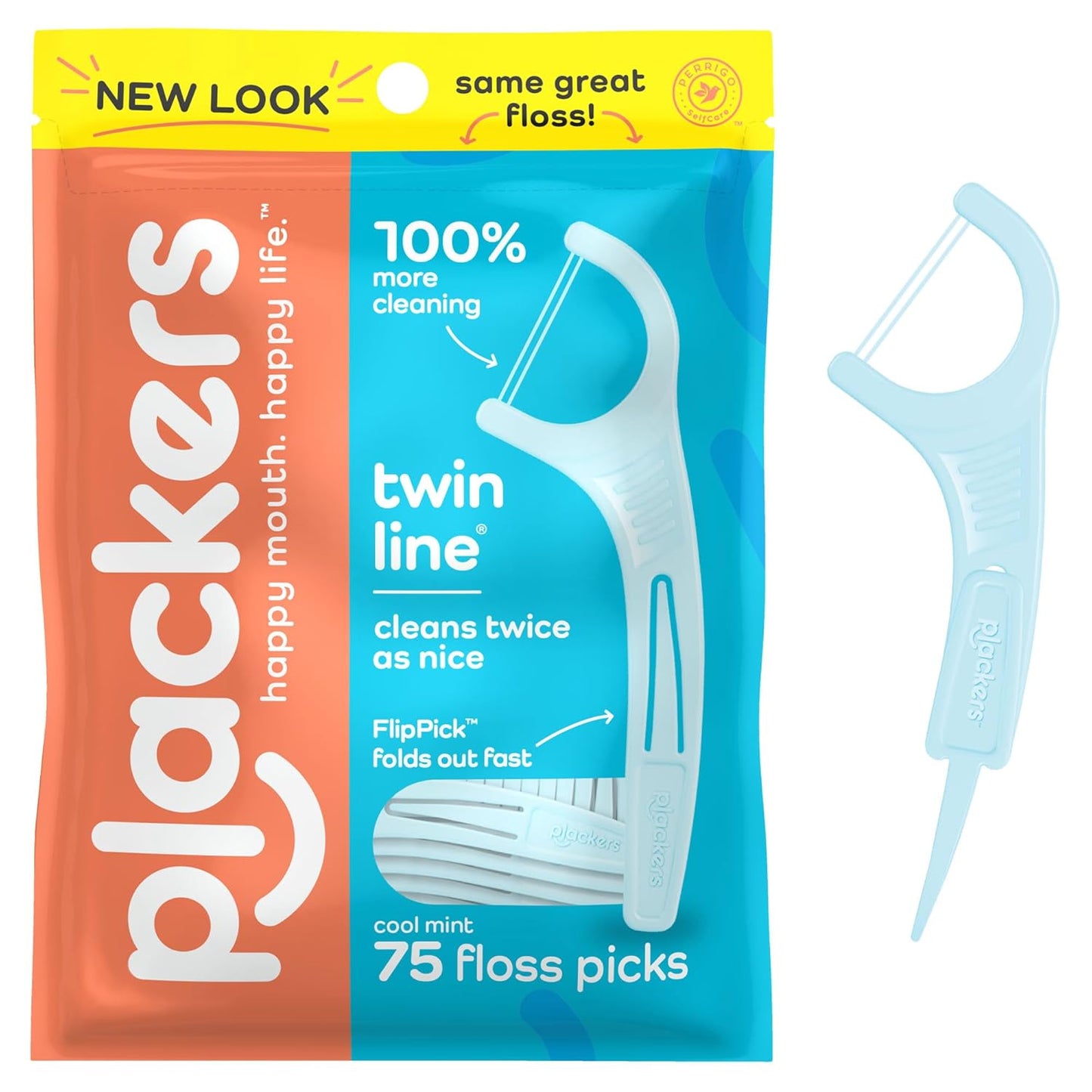 Plackers Kids Dual Gripz Floss Picks with Double Grip Handle & Twin-Line Dental Flossers, Cool Mint Flavor, Dual Action Flossing System, Easy Storage, Super Tuffloss, 2X The Clean, 75 Count