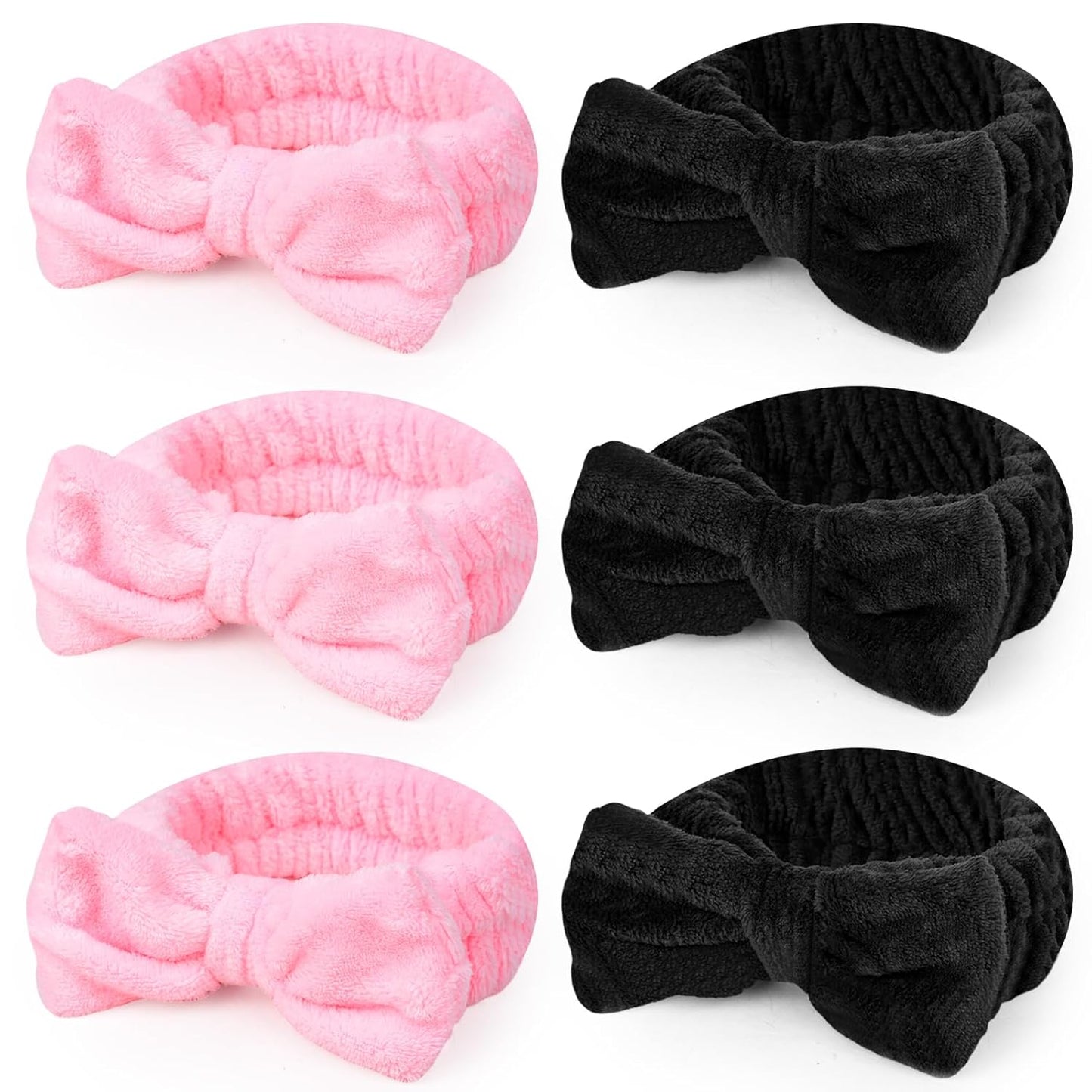 Shindel 6PCS Makeup Headbands for Women, Spa Headband Bow Tie Hair Band Fluffy Head Wraps for Washing Face Skincare Shower Sports Yoga