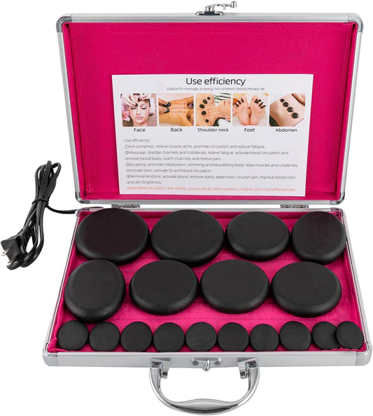 Shikiy 16 PCS Hot Massage Stones Set Hot Stones Massage Set Basalt Hot Stones with Heater Box Natural Basalt Warm Rocks Kit for Body Relaxing Massage Therapy, Black