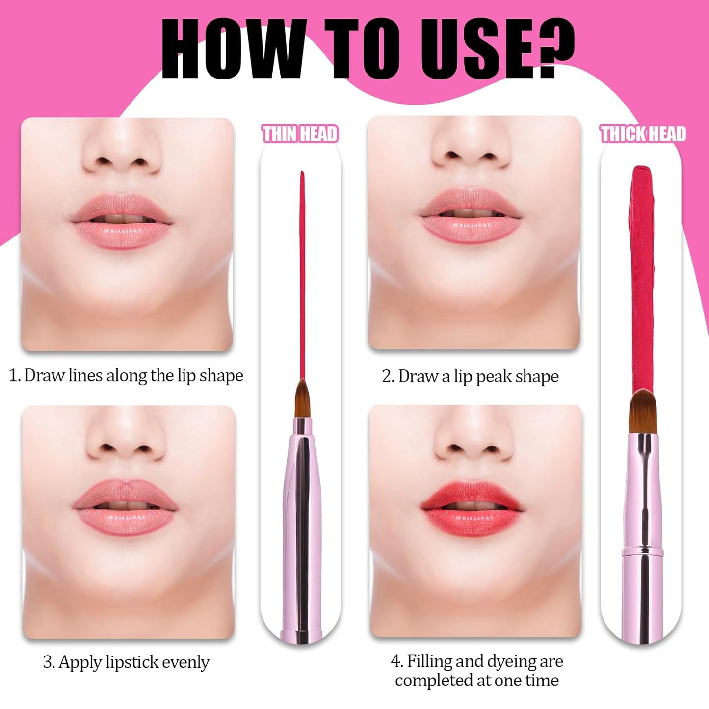 Retractable Lip Brush for Lipstick Lip Gloss Double-Ended and Lip Scrub Brush Set, Lip Makeup Brushes with Cap Lipstick Brush Applicator Travel Silicone Lip Exfoliator Brush Tool