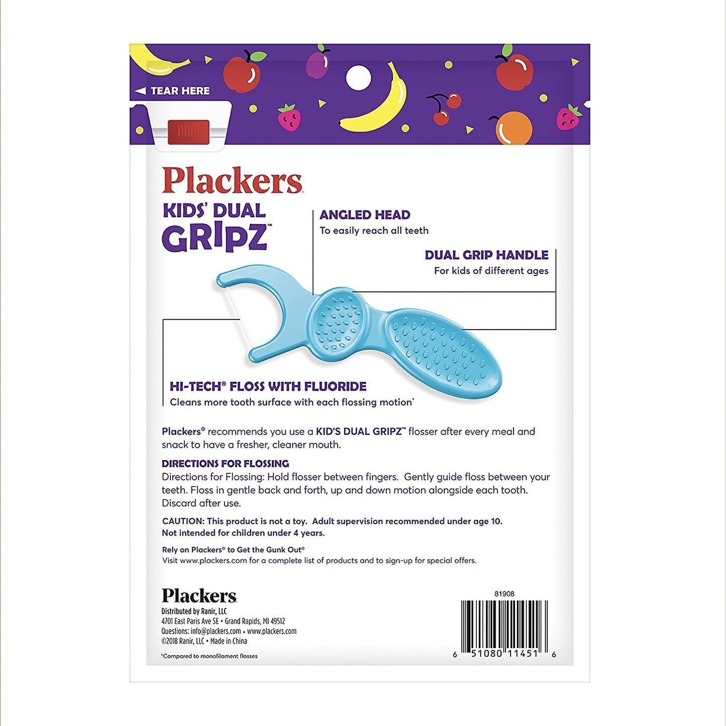 Plackers Kids Dual Gripz Floss Picks with Double Grip Handle & Twin-Line Dental Flossers, Cool Mint Flavor, Dual Action Flossing System, Easy Storage, Super Tuffloss, 2X The Clean, 75 Count