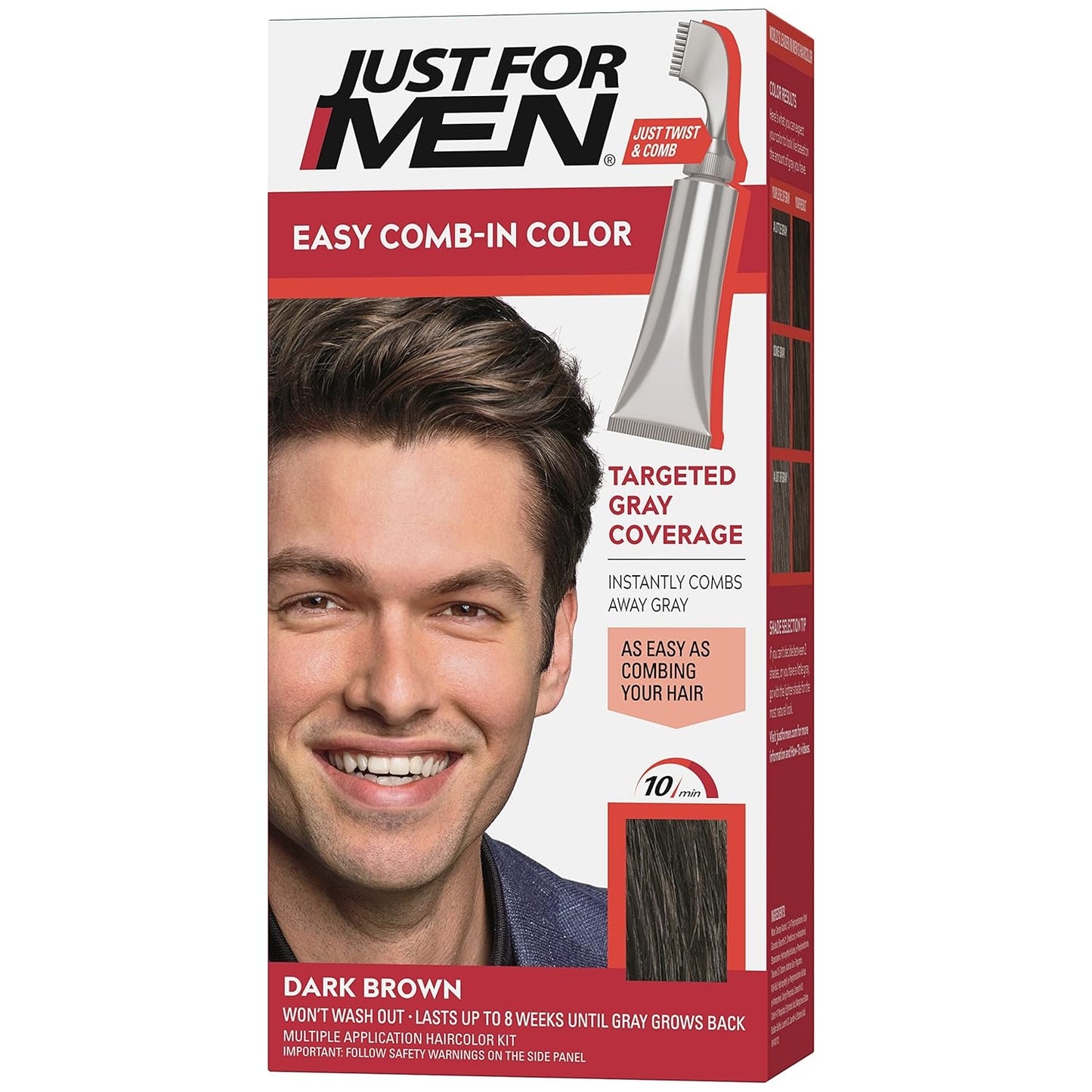 Just For Men Easy Comb-In Color Mens Hair Dye, Easy No Mix Application & Easy Comb-In Color Mens Hair Dye, Easy No Mix Application with Comb Applicator - Dark Brown, A-45, Pack of 1