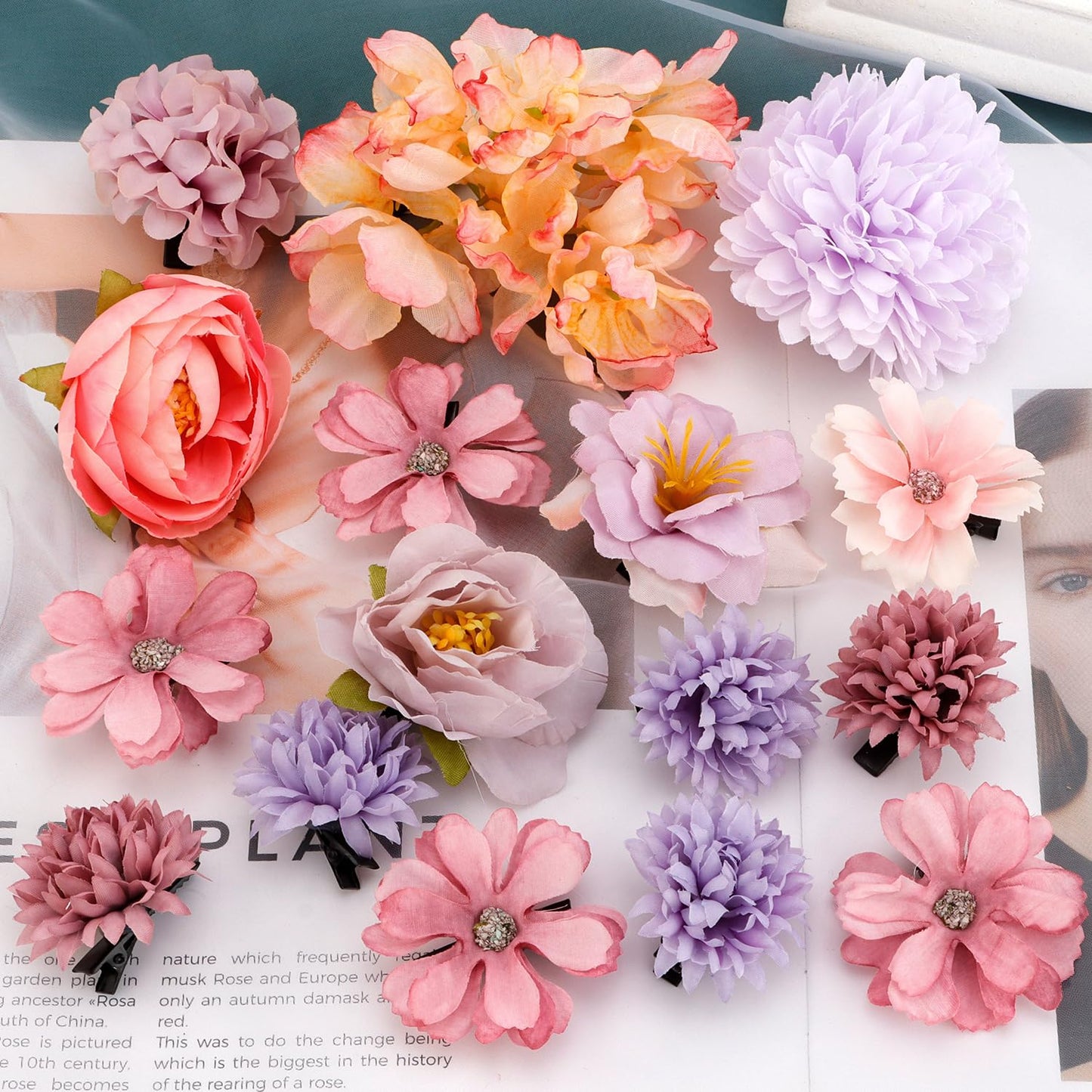 SuPoo 23pcs Purple Rose Flower Hair Clips Small Hawaiian Flower Claw Clip Mini Alligator Clips Cute Side Hair Barrettes for Women Girls Wedding Hair Accessories Brooch Boho Hair Styling Accessories